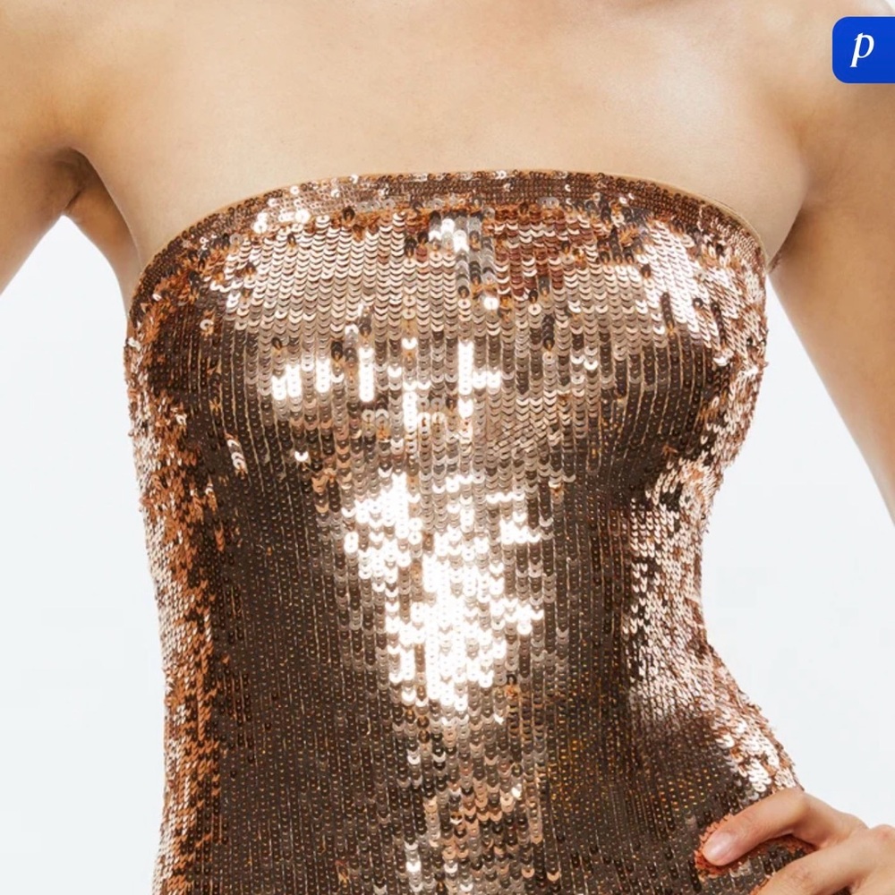 Alice + Olivia Strapless FiFi Gold Sequin Dress - Picture 4 of 11